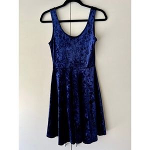 Lush Navy Blue Crushed Velvet Skater Dress
